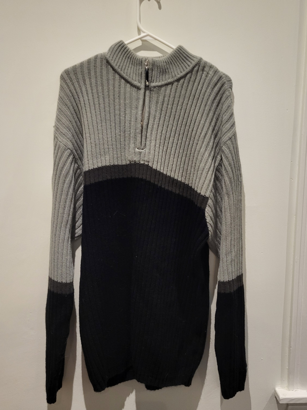 Men's Two-Tone Grey and Black Half-Zip Crewneck Sweater
